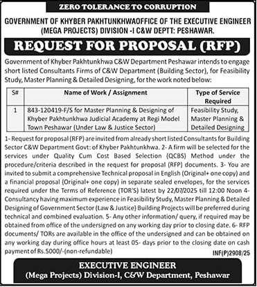 C&W Department Peshawar Tender Notice